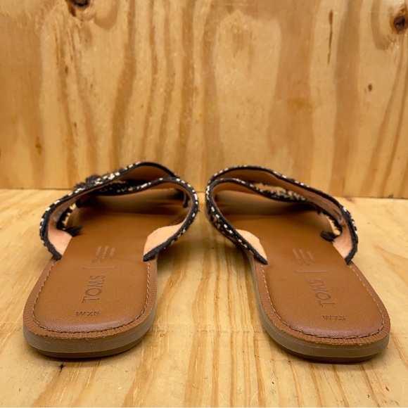 TOMS Black Woven Fringe Sandals Women’s Slip On Flat Criss Cross Slides Size - Picture 5 of 9